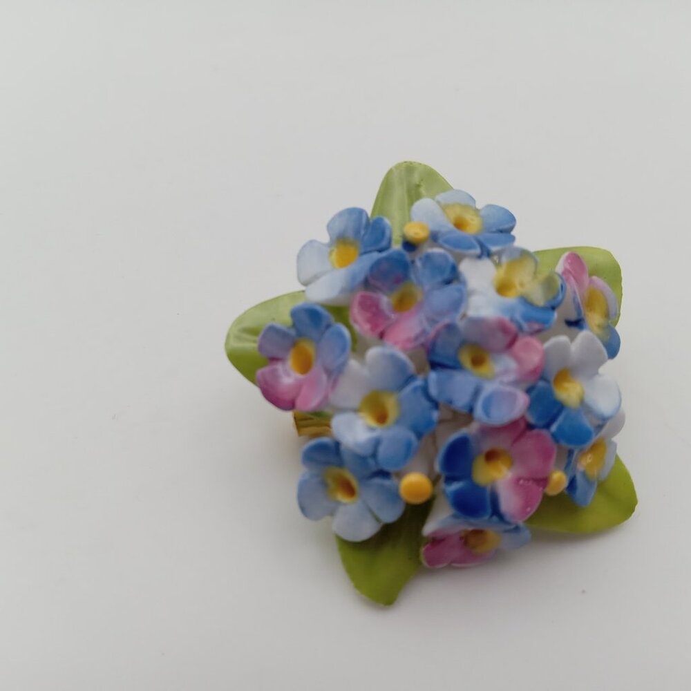 Jon Anton Bone China Blue Floral Star Shaped Pin Brooch Made in England Vintage